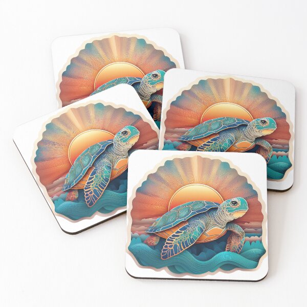 Item preview, Sea Turtle Sunset and Waves Retro Vintage Turtle Artwork designed and sold by Mandeville Photography.