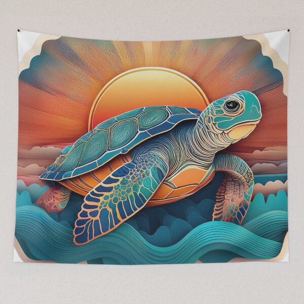 Item preview, Sea Turtle Sunset and Waves Retro Vintage Turtle Artwork designed and sold by Mandeville Photography.