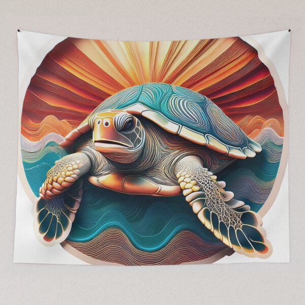 Item preview, Sea Turtle Sunset and Waves Retro Vintage Turtle Artwork designed and sold by Mandeville Photography.