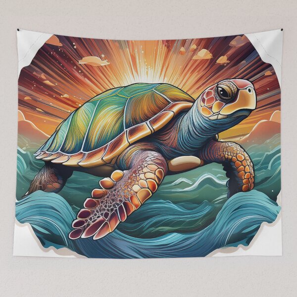Item preview, Sea Turtle Sunset and Waves Retro Vintage Turtle Artwork designed and sold by Mandeville Photography.