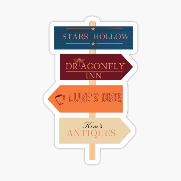 Artikel-Vorschau von Gilmore Girls-Aufkleber – Stars Hollow-Schild mit legendären Orten, designt und verkauft von HSisterhood.