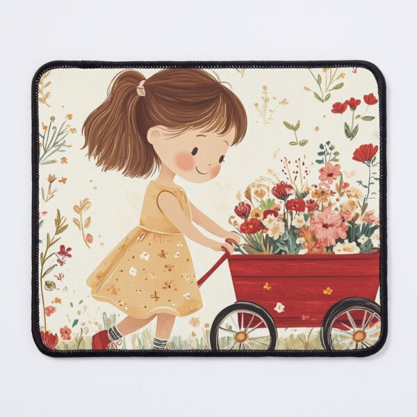 Item preview, Sweet girl with a wagon of flowers designed and sold by liana campbell.