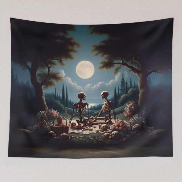 Item preview, Skeleton Couple Enjoying Moonlit Picnic designed and sold by boysenberrie.