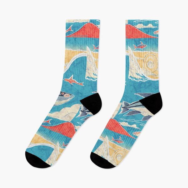 Item preview, Fish Batik Ocean Waves Sun and Surf Japanese style designed and sold by AuroraXGreen.
