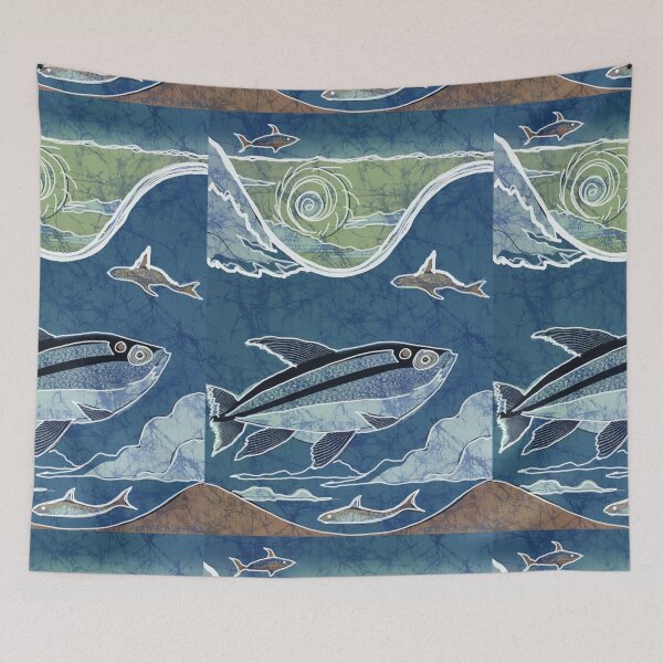 Item preview, Batik Fish Ocean Waves Evening Sea and Surf Japanese style designed and sold by AuroraXGreen.
