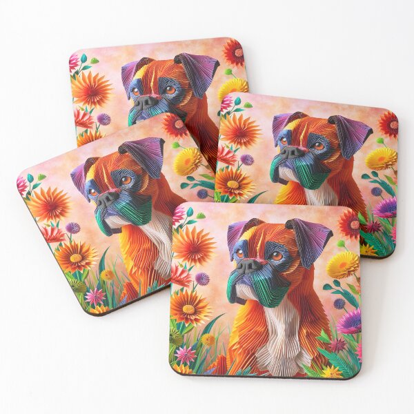Item preview, 3D boxer portrait art with flowers designed and sold by EmeraldeaArt.