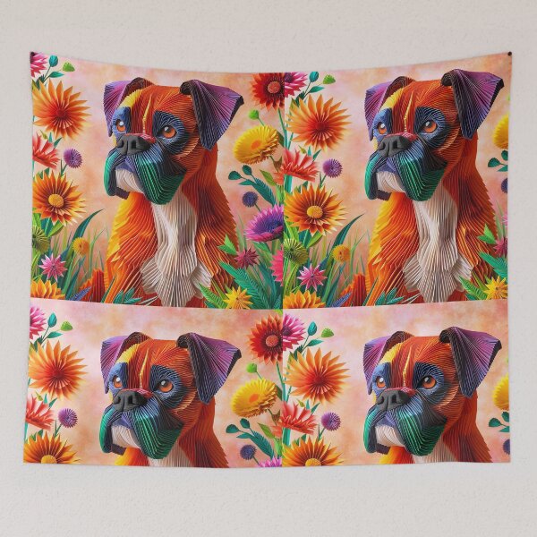 Item preview, 3D boxer portrait art with flowers designed and sold by EmeraldeaArt.
