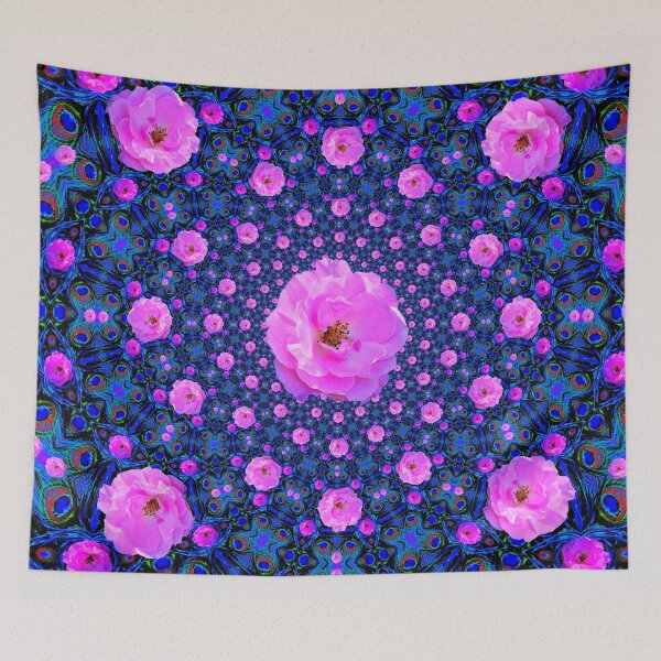 Item preview,  PINK WILD ROSES ON DARK BLUE GEOMETRIC ART designed and sold by sharlesart.