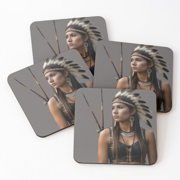 Item preview, Native American Warrior Beauty in Traditional Feather Headdress designed and sold by Badowolf.
