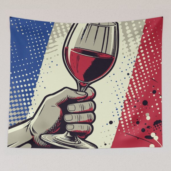 Item preview, Hand Holding Red Wine Glass on Vintage French Flag Design For French Cuisine Lovers designed and sold by Kubala.