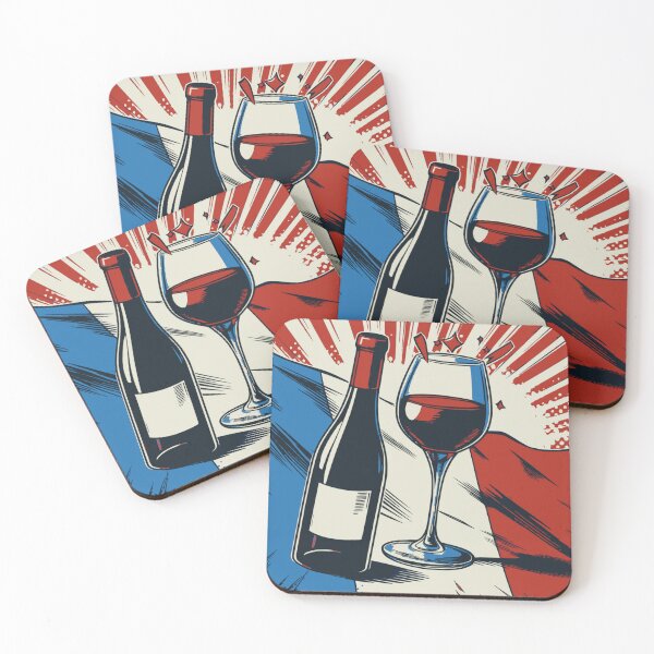Item preview, Red French Wine Bottle and Red Wine Glass on Vintage French Flag Design designed and sold by Kubala.