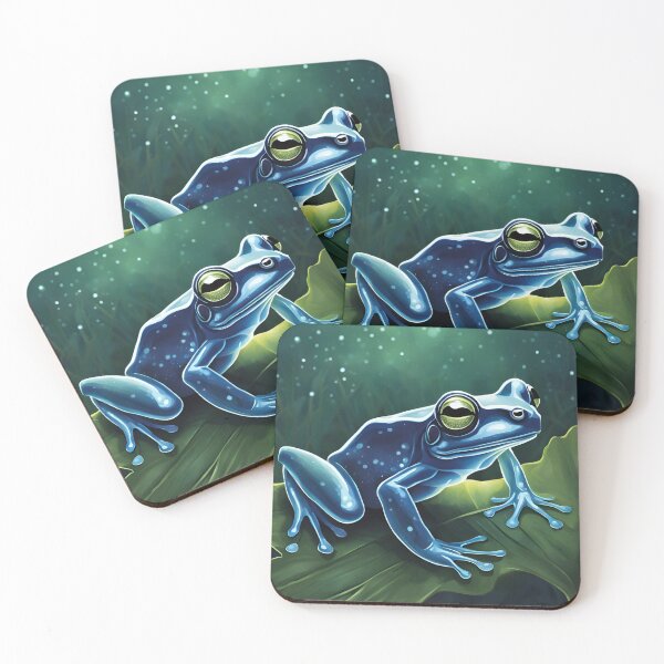 Item preview, Galactic Blue Frog Under Moonlit Skies – Glowing Amphibian designed and sold by NocturnalNook.