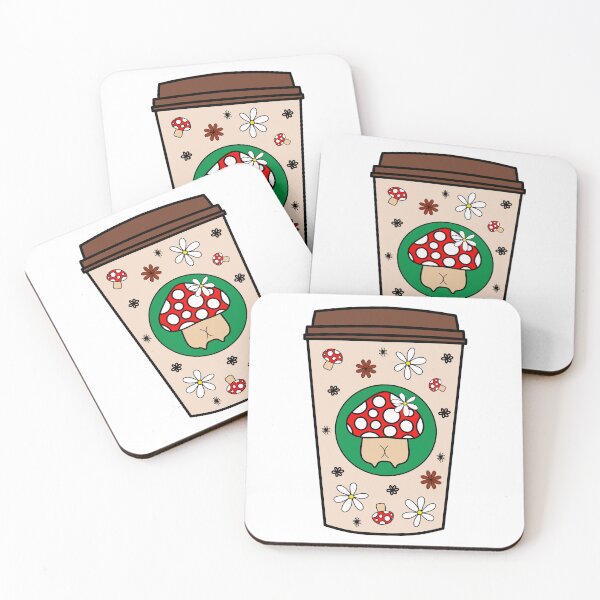 Item preview, Brown Takeaway Cup with Mushroom Doodle and White Flower Pattern designed and sold by MrsCreative1.