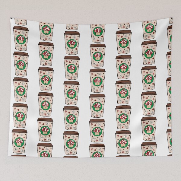 Item preview, Brown Takeaway Cup with Mushroom Doodle and White Flower Pattern designed and sold by MrsCreative1.