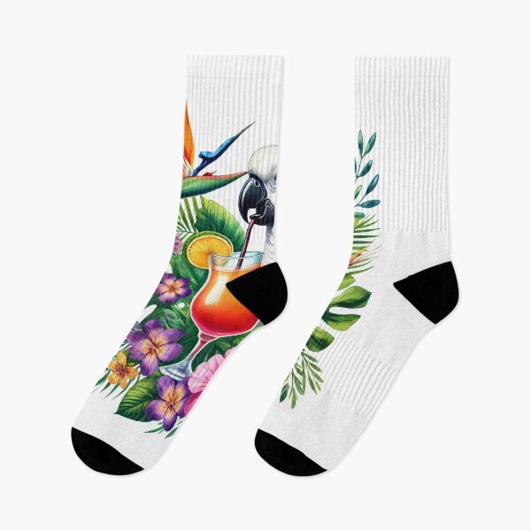 Item preview, Parrot Sipping a Drink Surrounded by Tropical Flowers designed and sold by Blink Art Studio.