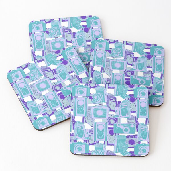 Item preview, Vintage Camera Pattern in Turquoise and Blue designed and sold by Retro Art Factory.