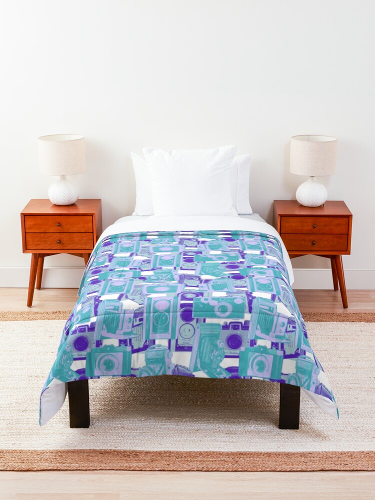 Alternate view of Vintage Camera Pattern in Turquoise and Blue Comforter