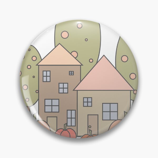 Item preview, Autumn composition - simple landscape, trees, houses and ripe pumpkins in different shades of orange.1 designed and sold by My-fake-places.