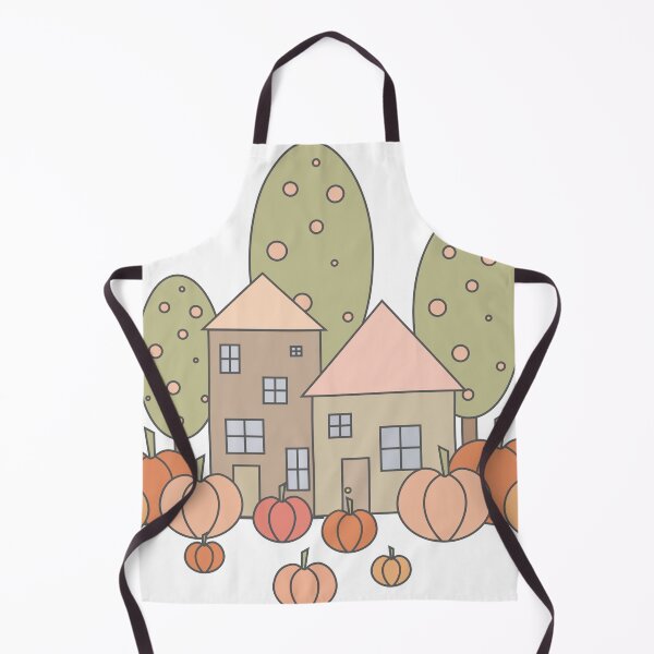 Item preview, Autumn composition - simple landscape, trees, houses and ripe pumpkins in different shades of orange.1 designed and sold by My-fake-places.
