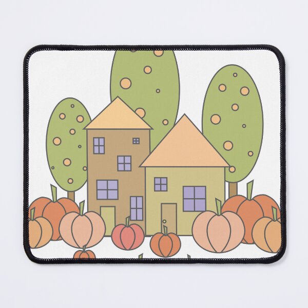 Item preview, Autumn composition - simple landscape, trees, houses and ripe pumpkins in different shades of orange.2 designed and sold by My-fake-places.