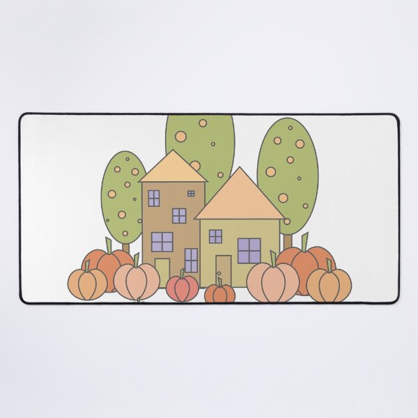Item preview, Autumn composition - simple landscape, trees, houses and ripe pumpkins in different shades of orange.2 designed and sold by My-fake-places.