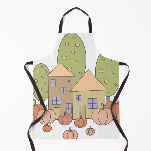 Item preview, Autumn composition - simple landscape, trees, houses and ripe pumpkins in different shades of orange.2 designed and sold by My-fake-places.