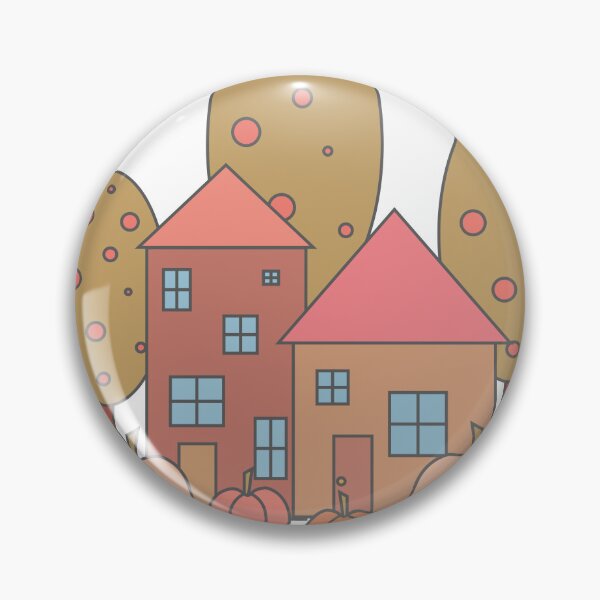 Item preview, Autumn composition - simple landscape, trees, houses and ripe pumpkins in different shades of orange.3 designed and sold by My-fake-places.