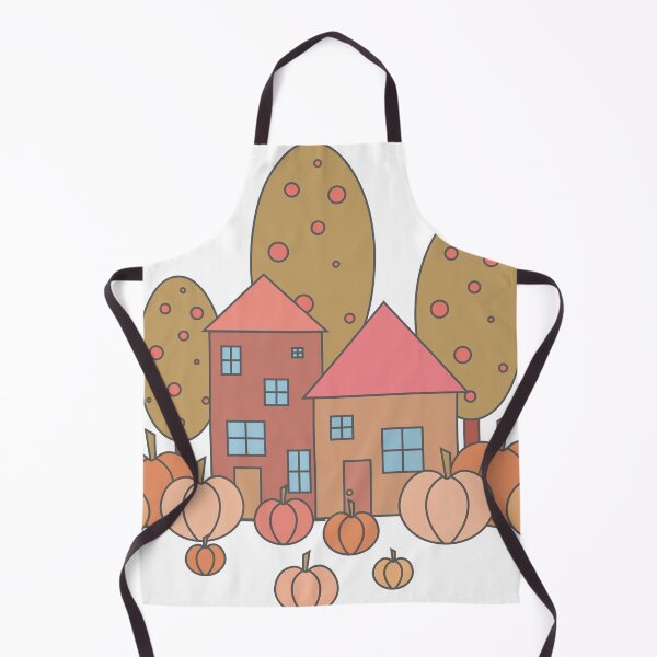 Item preview, Autumn composition - simple landscape, trees, houses and ripe pumpkins in different shades of orange.3 designed and sold by My-fake-places.