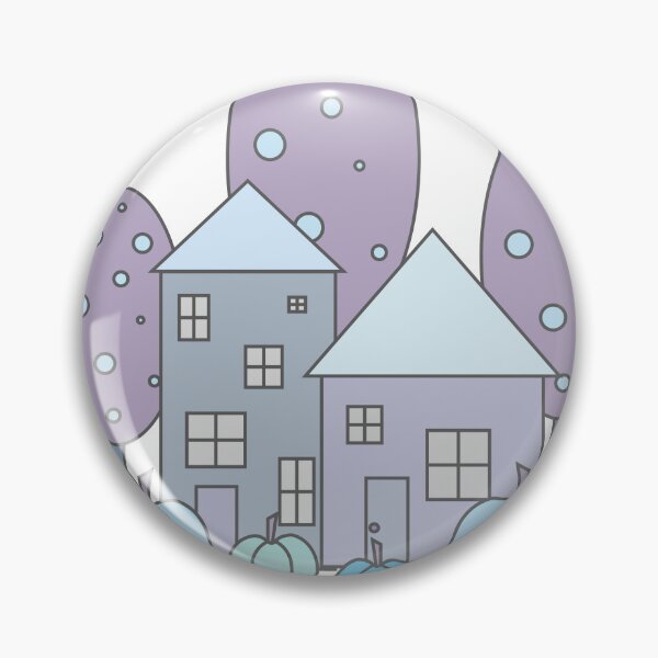Item preview, Autumn composition - simple landscape, trees, houses and ripe pumpkins in different shades of blue.4 designed and sold by My-fake-places.