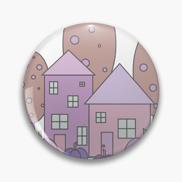 Item preview, Autumn composition - simple landscape, trees, houses and ripe pumpkins in different shades of purple.5 designed and sold by My-fake-places.