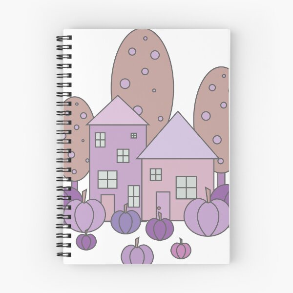 Item preview, Autumn composition - simple landscape, trees, houses and ripe pumpkins in different shades of purple.5 designed and sold by My-fake-places.