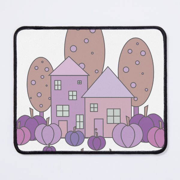 Item preview, Autumn composition - simple landscape, trees, houses and ripe pumpkins in different shades of purple.5 designed and sold by My-fake-places.