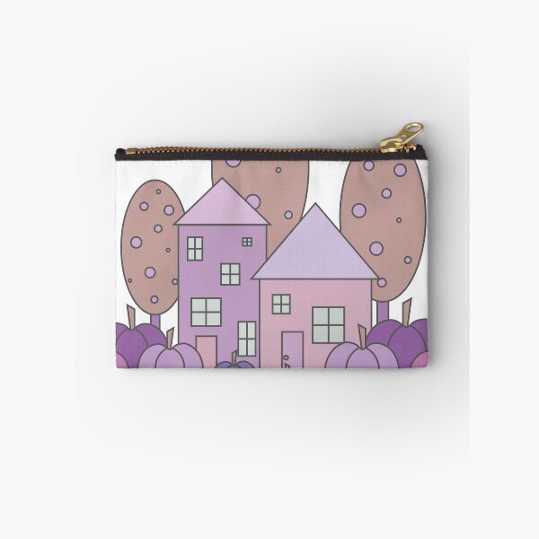 Item preview, Autumn composition - simple landscape, trees, houses and ripe pumpkins in different shades of purple.5 designed and sold by My-fake-places.