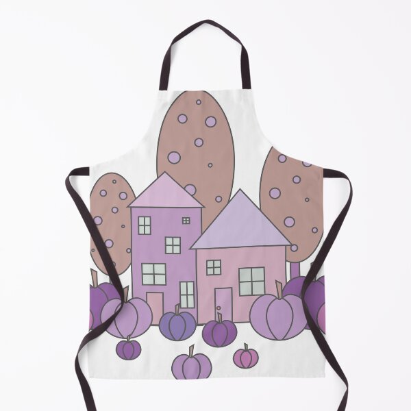 Item preview, Autumn composition - simple landscape, trees, houses and ripe pumpkins in different shades of purple.5 designed and sold by My-fake-places.