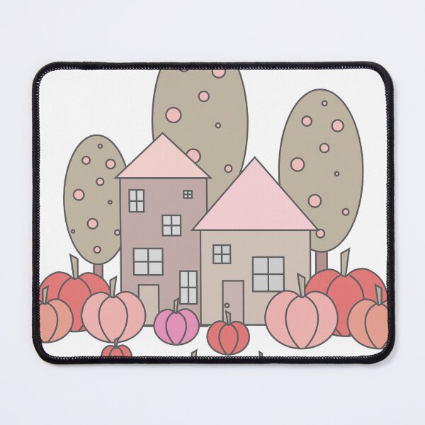 Item preview, Autumn composition - simple landscape, trees, houses and ripe pumpkins in different shades of orange.6 designed and sold by My-fake-places.