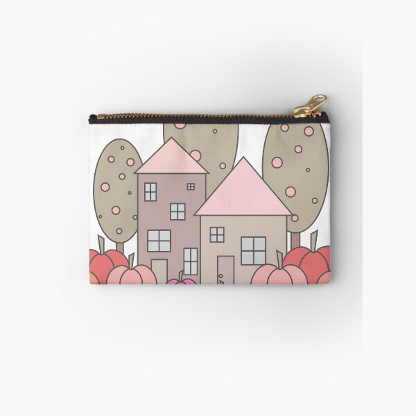 Item preview, Autumn composition - simple landscape, trees, houses and ripe pumpkins in different shades of orange.6 designed and sold by My-fake-places.