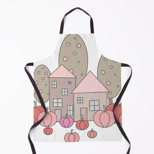 Item preview, Autumn composition - simple landscape, trees, houses and ripe pumpkins in different shades of orange.6 designed and sold by My-fake-places.