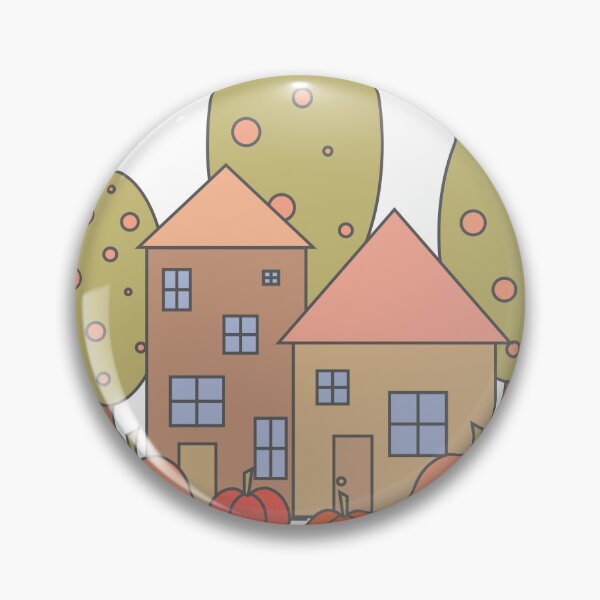 Item preview, Autumn composition - simple landscape, trees, houses and ripe pumpkins in different shades of orange.7 designed and sold by My-fake-places.