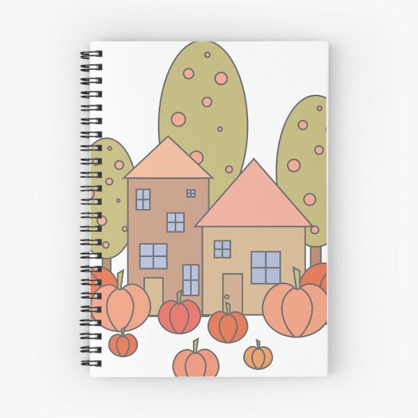 Item preview, Autumn composition - simple landscape, trees, houses and ripe pumpkins in different shades of orange.7 designed and sold by My-fake-places.
