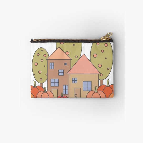 Item preview, Autumn composition - simple landscape, trees, houses and ripe pumpkins in different shades of orange.7 designed and sold by My-fake-places.