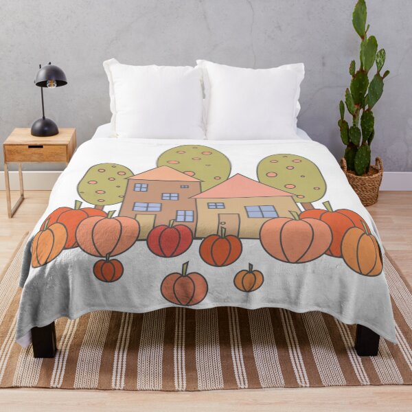 Item preview, Autumn composition - simple landscape, trees, houses and ripe pumpkins in different shades of orange.7 designed and sold by My-fake-places.