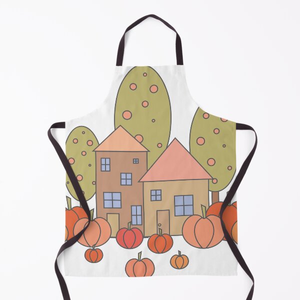 Item preview, Autumn composition - simple landscape, trees, houses and ripe pumpkins in different shades of orange.7 designed and sold by My-fake-places.