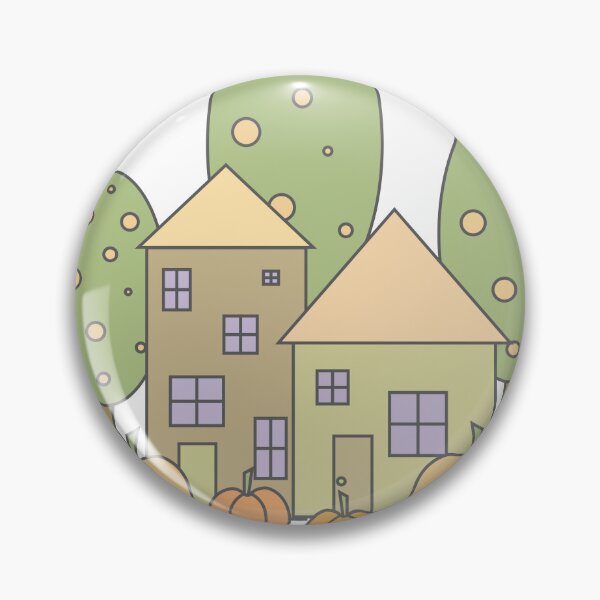 Item preview, Autumn composition - simple landscape, trees, houses and ripe pumpkins in different shades of orange.8 designed and sold by My-fake-places.