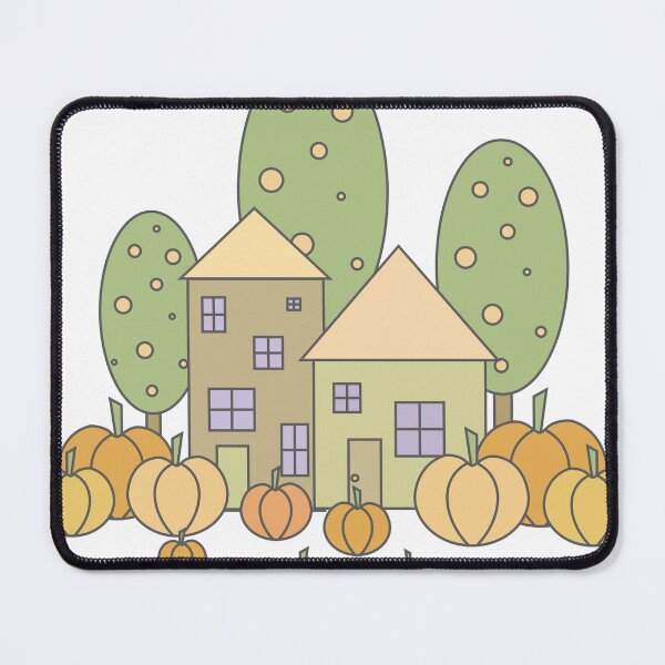 Item preview, Autumn composition - simple landscape, trees, houses and ripe pumpkins in different shades of orange.8 designed and sold by My-fake-places.