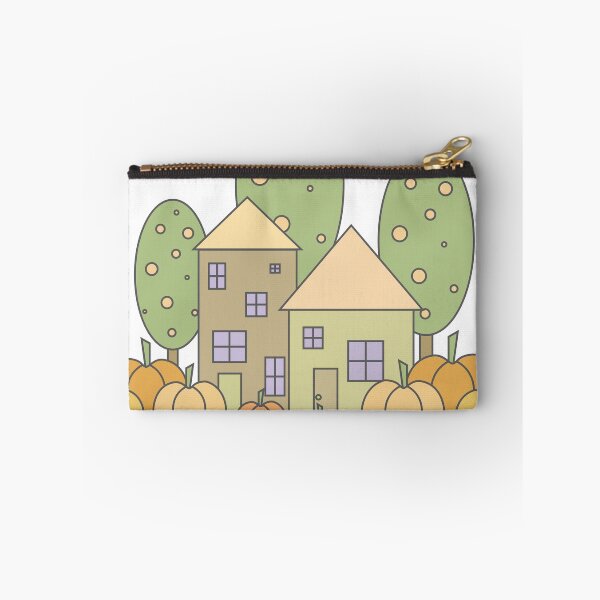 Item preview, Autumn composition - simple landscape, trees, houses and ripe pumpkins in different shades of orange.8 designed and sold by My-fake-places.