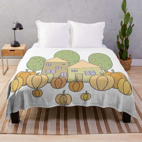 Item preview, Autumn composition - simple landscape, trees, houses and ripe pumpkins in different shades of orange.8 designed and sold by My-fake-places.