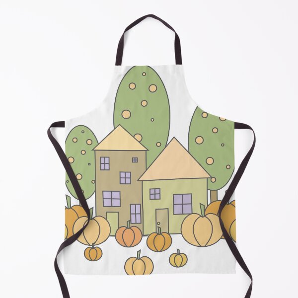 Item preview, Autumn composition - simple landscape, trees, houses and ripe pumpkins in different shades of orange.8 designed and sold by My-fake-places.