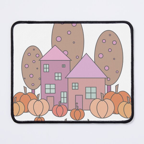 Item preview, Autumn composition - simple landscape, trees, houses and ripe pumpkins in different shades of orange.9 designed and sold by My-fake-places.