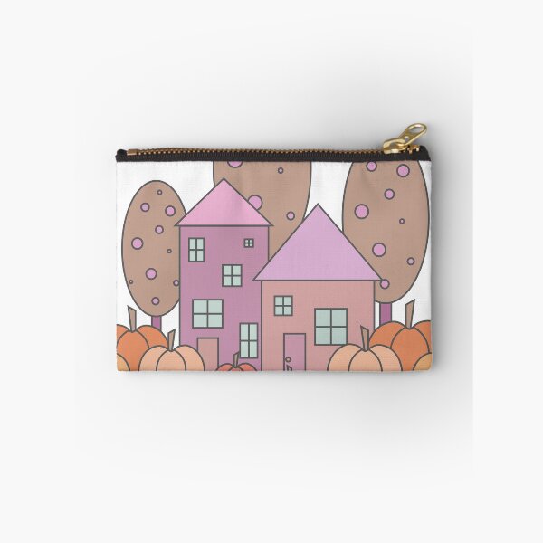 Item preview, Autumn composition - simple landscape, trees, houses and ripe pumpkins in different shades of orange.9 designed and sold by My-fake-places.