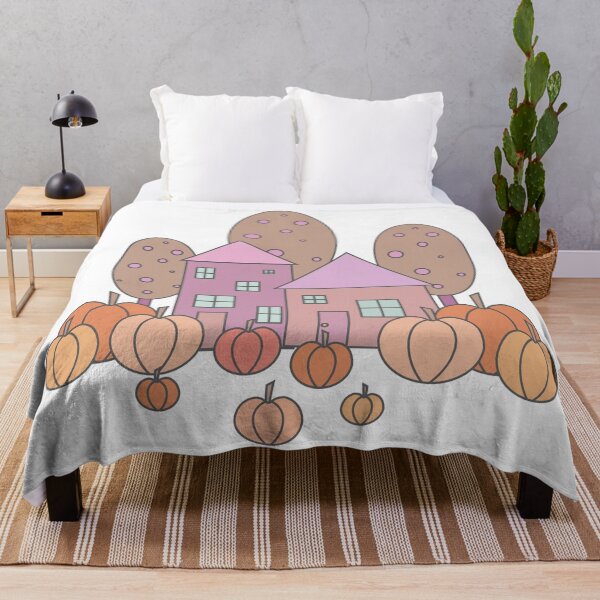Item preview, Autumn composition - simple landscape, trees, houses and ripe pumpkins in different shades of orange.9 designed and sold by My-fake-places.